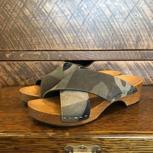 Saint Laurent wooden camo clogs